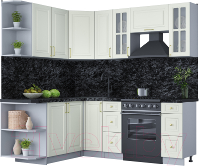 Кухонный гарнитур Интерлиния Мила Шато 1.7x2.1 левая (белый/белый/кастилло темный) - фото