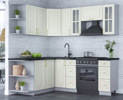 Кухонный гарнитур Интерлиния Мила Шато 1.7x2.1 левая (белый/белый/кастилло темный)