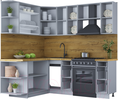 Кухонный гарнитур Интерлиния Мила Шато 1.7x2.1 левая (белый/белый/кастилло темный)