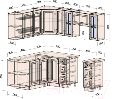 Кухонный гарнитур Интерлиния Мила Шато 1.7x2.1 левая (белый/белый/кастилло темный)