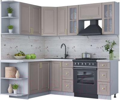 Кухонный гарнитур Интерлиния Мила Шато 1.7x2.1 левая (луна/луна/бискайская сосна) - фото