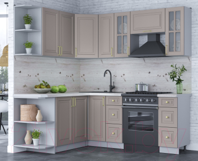 Кухонный гарнитур Интерлиния Мила Шато 1.7x2.1 левая (луна/луна/бискайская сосна)