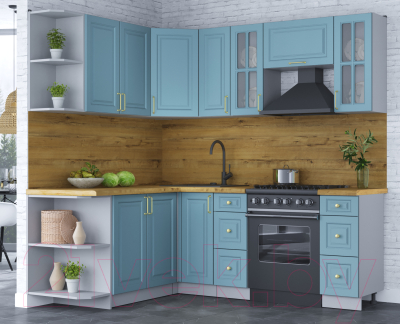 Кухонный гарнитур Интерлиния Мила Шато 1.7x2.1 левая (океан/океан/дуб бунратти)