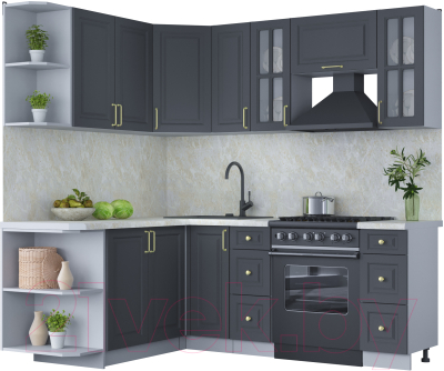 Кухонный гарнитур Интерлиния Мила Шато 1.7x2.1 левая (пепел/пепел/опал светлый) - фото