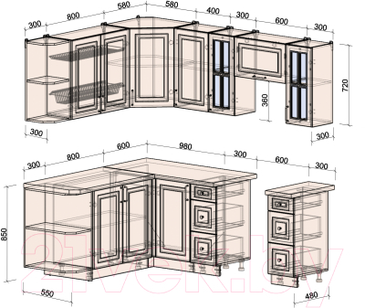 Готовая кухня Интерлиния Мила Шато 1.7x2.2 левая