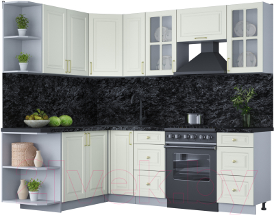 Кухонный гарнитур Интерлиния Мила Шато 1.7x2.3 левая (белый/белый/кастилло темный) - фото