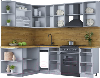 Кухонный гарнитур Интерлиния Мила Шато 1.7x2.3 левая (белый/луна/серый каспий)