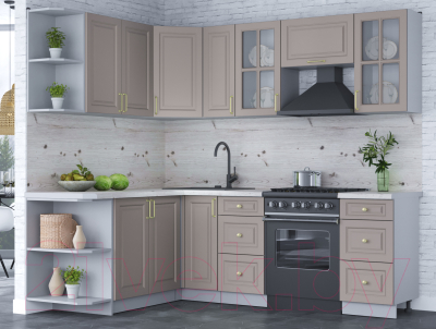 Кухонный гарнитур Интерлиния Мила Шато 1.7x2.3 левая (луна/луна/бискайская сосна)