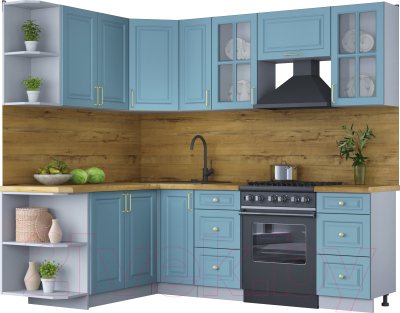 Кухонный гарнитур Интерлиния Мила Шато 1.7x2.3 левая (океан/океан/дуб бунратти) - фото