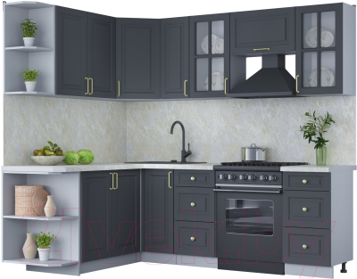 Кухонный гарнитур Интерлиния Мила Шато 1.7x2.3 левая (пепел/пепел/опал светлый) - фото