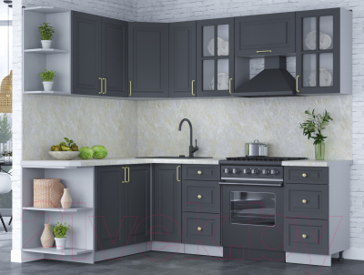 Кухонный гарнитур Интерлиния Мила Шато 1.7x2.3 левая (пепел/пепел/опал светлый)