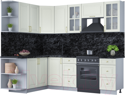 Кухонный гарнитур Интерлиния Мила Шато 1.7x2.4 левая (белый/белый/кастилло темный) - фото