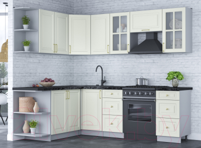 Кухонный гарнитур Интерлиния Мила Шато 1.7x2.4 левая (белый/белый/кастилло темный)