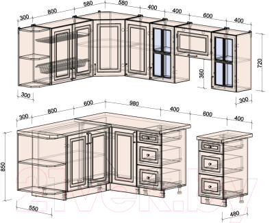 Кухонный гарнитур Интерлиния Мила Шато 1.7x2.4 левая (белый/белый/кастилло темный)