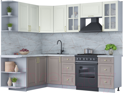 Кухонный гарнитур Интерлиния Мила Шато 1.7x2.4 левая (белый/луна/серый каспий) - фото