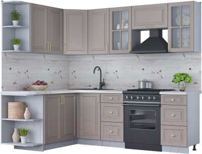 Кухонный гарнитур Интерлиния Мила Шато 1.7x2.4 левая (луна/луна/бискайская сосна) - фото