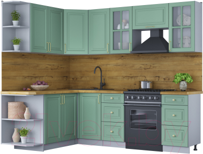 Кухонный гарнитур Интерлиния Мила Шато 1.7x2.4 левая (мята/мята/дуб бунратти) - фото