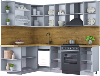 Кухонный гарнитур Интерлиния Мила Шато 1.7x2.4 левая (мята/мята/дуб бунратти)