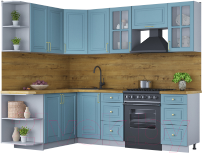 Кухонный гарнитур Интерлиния Мила Шато 1.7x2.4 левая (океан/океан/дуб бунратти) - фото