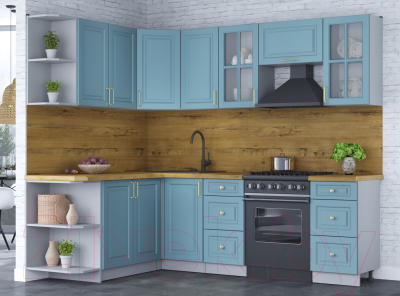 Кухонный гарнитур Интерлиния Мила Шато 1.7x2.4 левая (океан/океан/дуб бунратти)