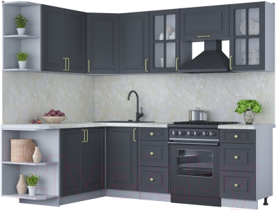 Кухонный гарнитур Интерлиния Мила Шато 1.7x2.4 левая (пепел/пепел/опал светлый) - фото