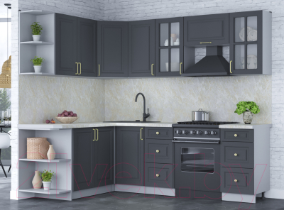 Кухонный гарнитур Интерлиния Мила Шато 1.7x2.4 левая (пепел/пепел/опал светлый)