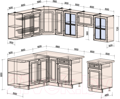 Готовая кухня Интерлиния Мила Шато 1.7x2.5 левая