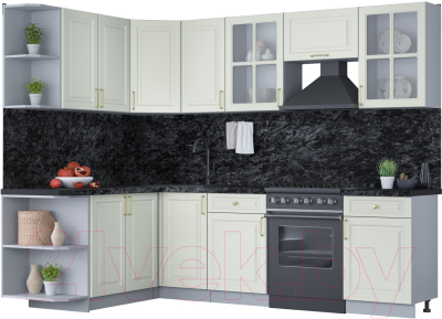 Кухонный гарнитур Интерлиния Мила Шато 1.7x2.6 левая (белый/белый/кастилло темный) - фото
