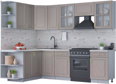 Кухонный гарнитур Интерлиния Мила Шато 1.7x2.6 левая (луна/луна/бискайская сосна) - фото