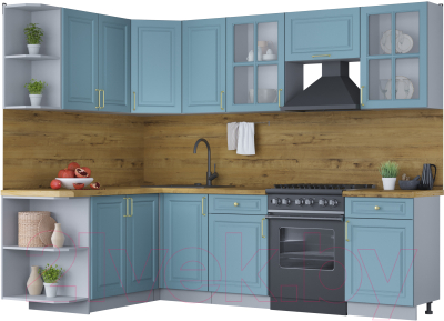 Кухонный гарнитур Интерлиния Мила Шато 1.7x2.6 левая (океан/океан/дуб бунратти) - фото