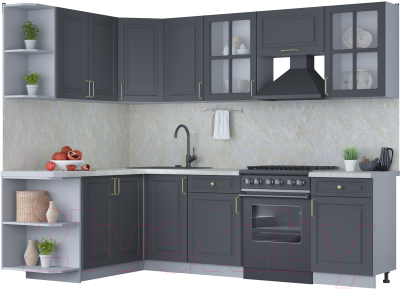 Кухонный гарнитур Интерлиния Мила Шато 1.7x2.6 левая (пепел/пепел/опал светлый) - фото