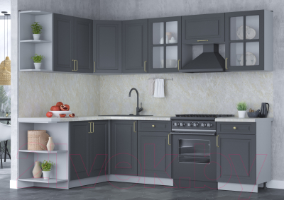 Кухонный гарнитур Интерлиния Мила Шато 1.7x2.6 левая (пепел/пепел/опал светлый)