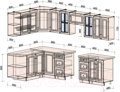 Готовая кухня Интерлиния Мила Шато 1.7x3.0 левая