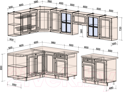Готовая кухня Интерлиния Мила Шато 1.7x3.1 левая