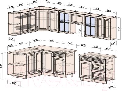 Готовая кухня Интерлиния Мила Шато 1.7x3.2 левая