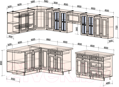Готовая кухня Интерлиния Мила Шато 1.7x3.3 левая
