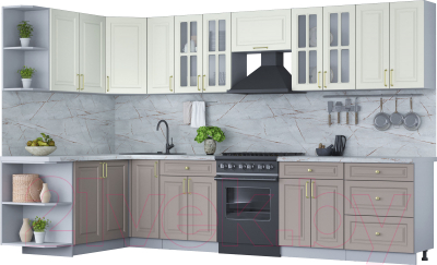 Готовая кухня Интерлиния Мила Шато 1.7x3.3 левая - фото