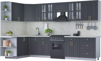 Готовая кухня Интерлиния Мила Шато 1.7x3.3 левая - фото