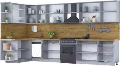 Кухонный гарнитур Интерлиния Мила Шато 1.7x3.8 левая (белый/белый/кастилло темный)