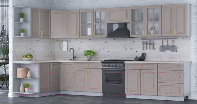 Кухонный гарнитур Интерлиния Мила Шато 1.7x3.8 левая (луна/луна/бискайская сосна)