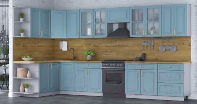 Кухонный гарнитур Интерлиния Мила Шато 1.7x3.8 левая (океан/океан/дуб бунратти)