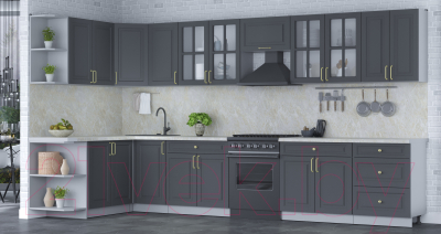 Кухонный гарнитур Интерлиния Мила Шато 1.7x3.8 левая (пепел/пепел/опал светлый)