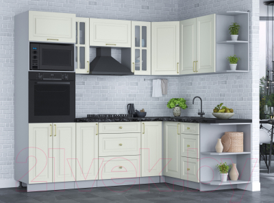 Кухонный гарнитур Интерлиния Мила Шато 1.68x2.4 ВТ правая (белый/белый/кастилло темный)