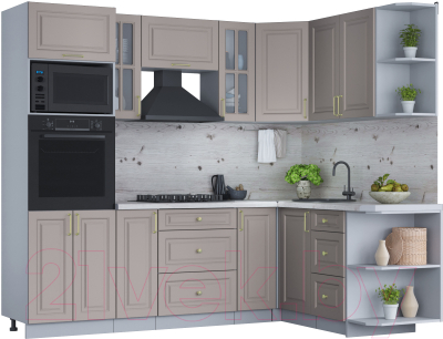 Кухонный гарнитур Интерлиния Мила Шато 1.68x2.4 ВТ правая (луна/луна/бискайская сосна) - фото