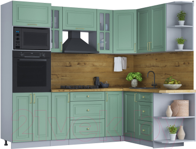 Кухонный гарнитур Интерлиния Мила Шато 1.68x2.4 ВТ правая (мята/мята/дуб бунратти) - фото