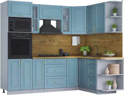 Кухонный гарнитур Интерлиния Мила Шато 1.68x2.4 ВТ правая (океан/океан/дуб бунратти) - фото
