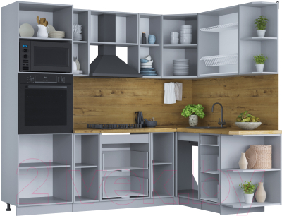 Кухонный гарнитур Интерлиния Мила Шато 1.68x2.4 ВТ правая (океан/океан/дуб бунратти)