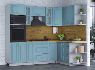 Кухонный гарнитур Интерлиния Мила Шато 1.68x2.4 ВТ правая (океан/океан/дуб бунратти)