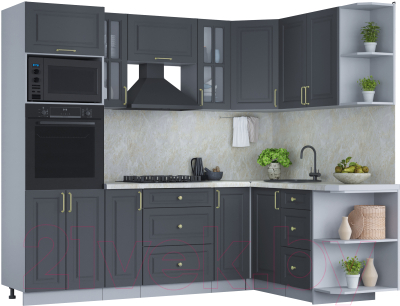 Кухонный гарнитур Интерлиния Мила Шато 1.68x2.4 ВТ правая (пепел/пепел/опал светлый) - фото