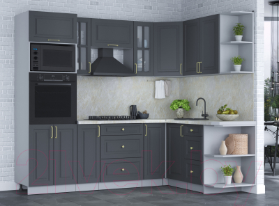 Кухонный гарнитур Интерлиния Мила Шато 1.68x2.4 ВТ правая (пепел/пепел/опал светлый)